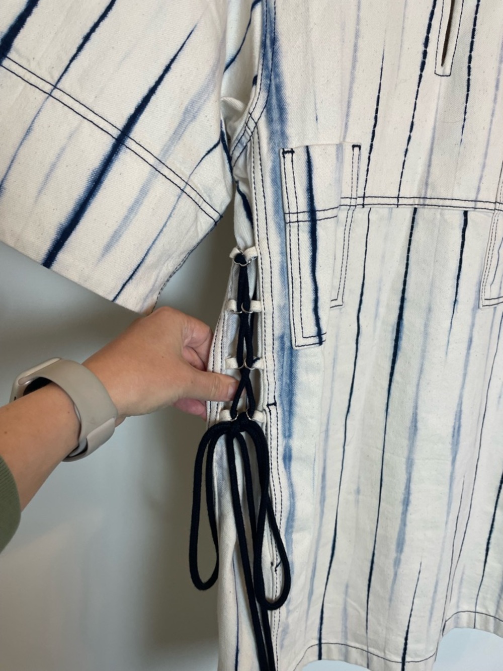 TORY BURCH Wavelength Denim Tie Dye Mini Shift Shirt Collared Dress \\ 10 - Picture 6 of 12